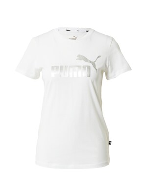 PUMA Funkčné tričko 'Essentials+'  strieborná / biela